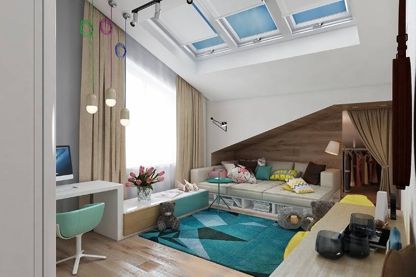 Attic Cute Teenage Bedroom Design modern style for boys or girls