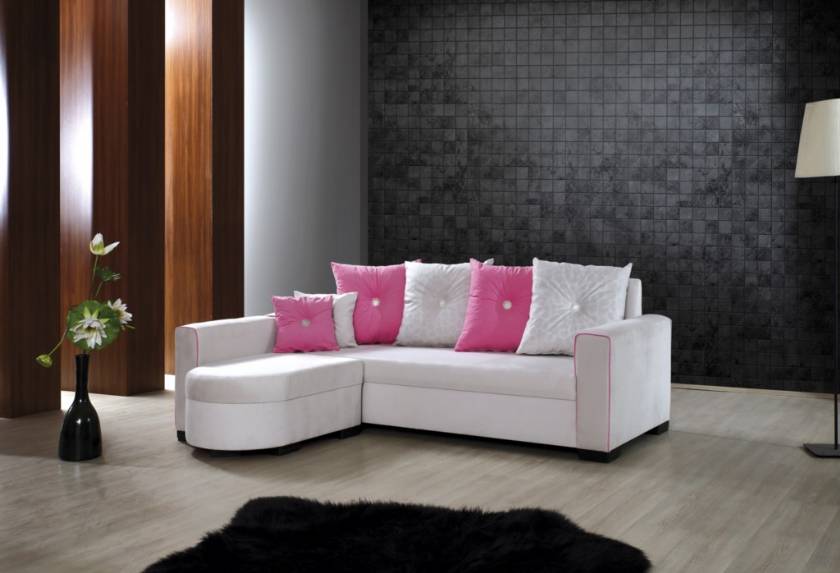 Cotton White and Pink Modern Small Sofa L shaped for small spaces