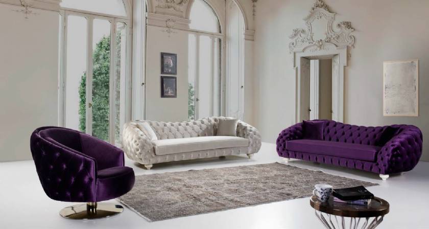 Elegance Living Room Sofa Set Purple Velvet Chesterfield Sofas