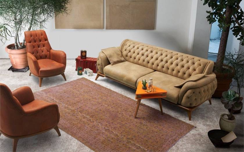 Leather Chesterfield Sofa Set Luxury Modern Living Room Design