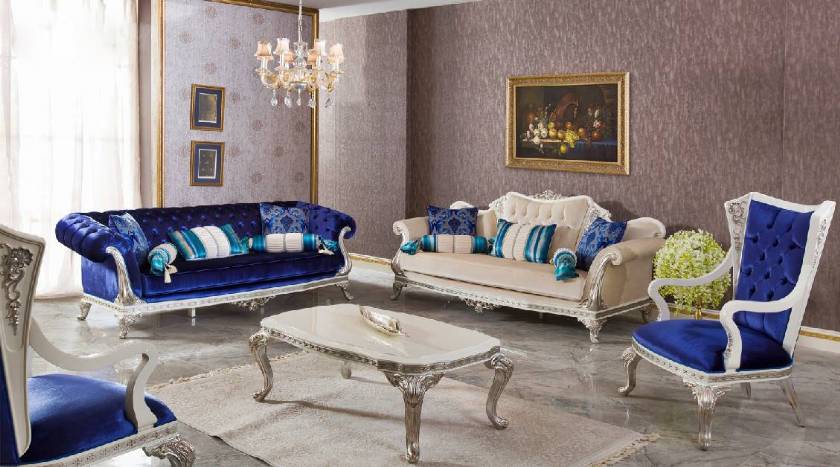 Modern traditional chesterfield sofa set blue and white cool design