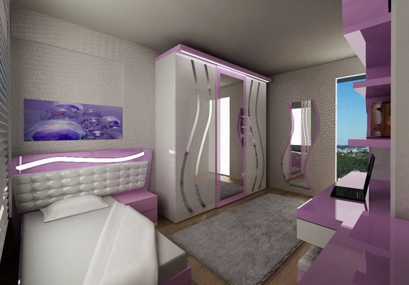 Purple and White Teen Girls Bedroom Design Modern Style