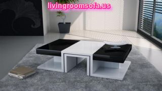  Black And White Shining Wood Coffee Table