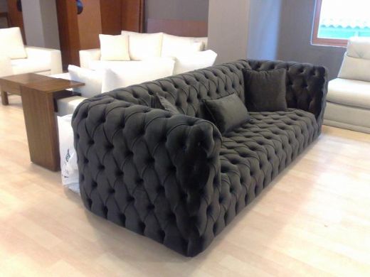 Black Fabric Modern Chesterfield Style Sofa